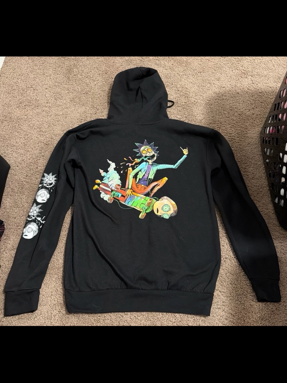 Rick and Morty Black Psychedelic Skateboard Pullover Hoodie
